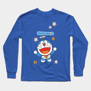 doraemon fly with stars Long Sleeve T-Shirt